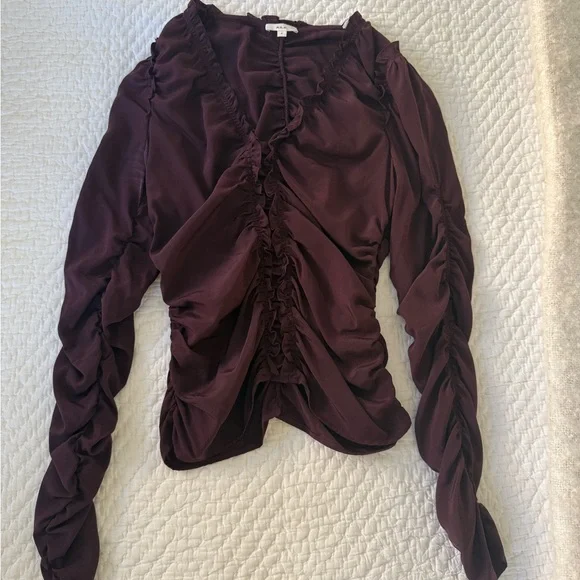 ALC Red Ruched Puff Sleeve Blouse - Picture 5 of 7